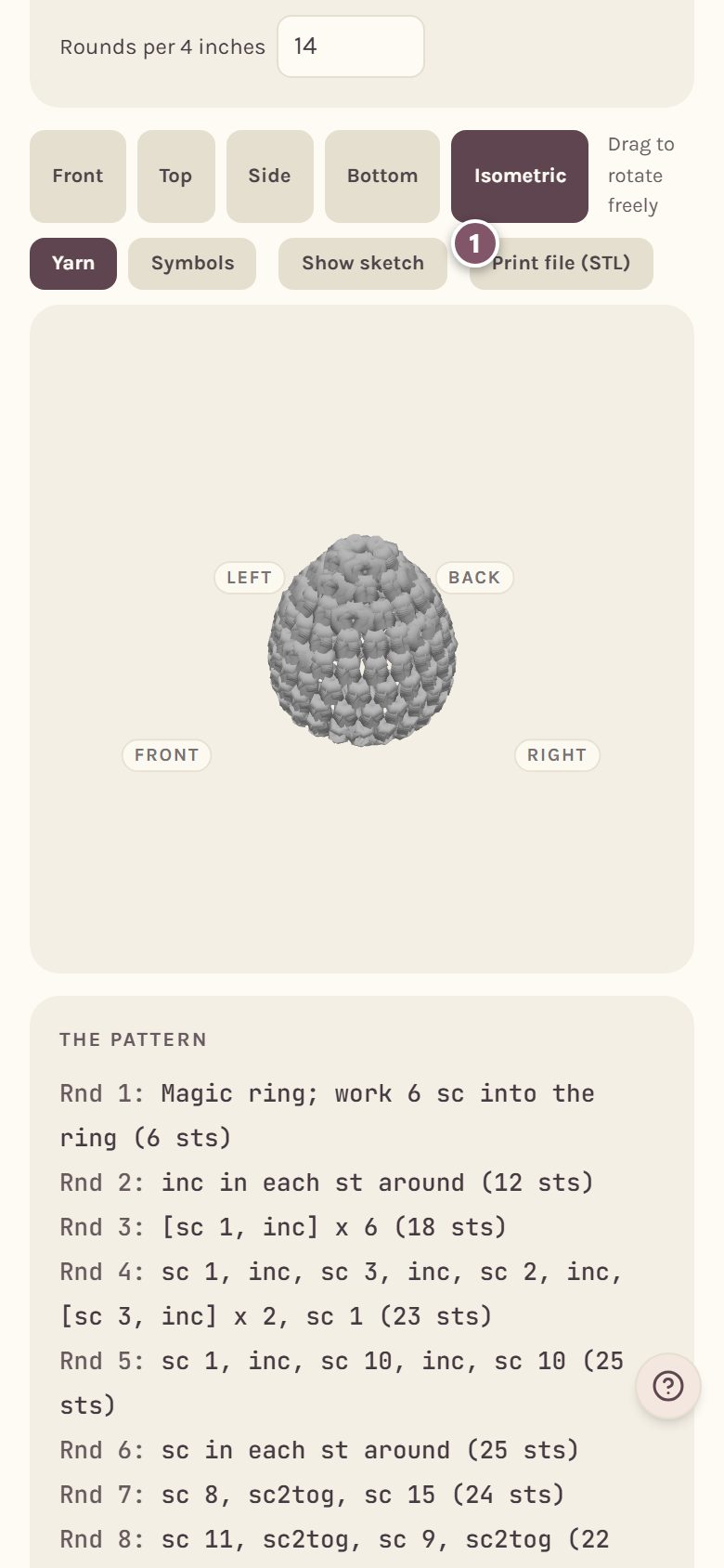 The 3D view with Print file (STL) marked 1 (on a phone)