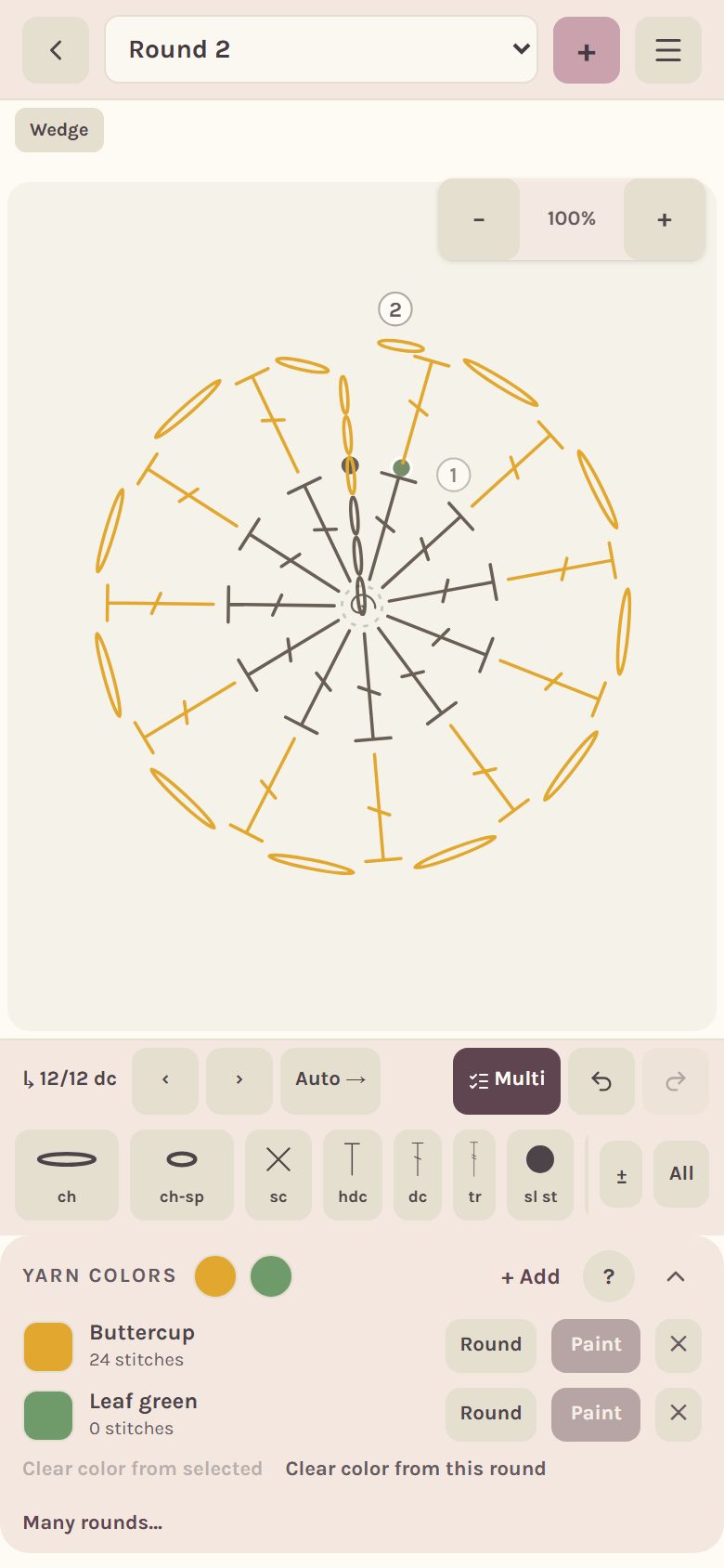 Round 2 of the coaster colored yellow, with Round 1 still in chart ink (on a phone)