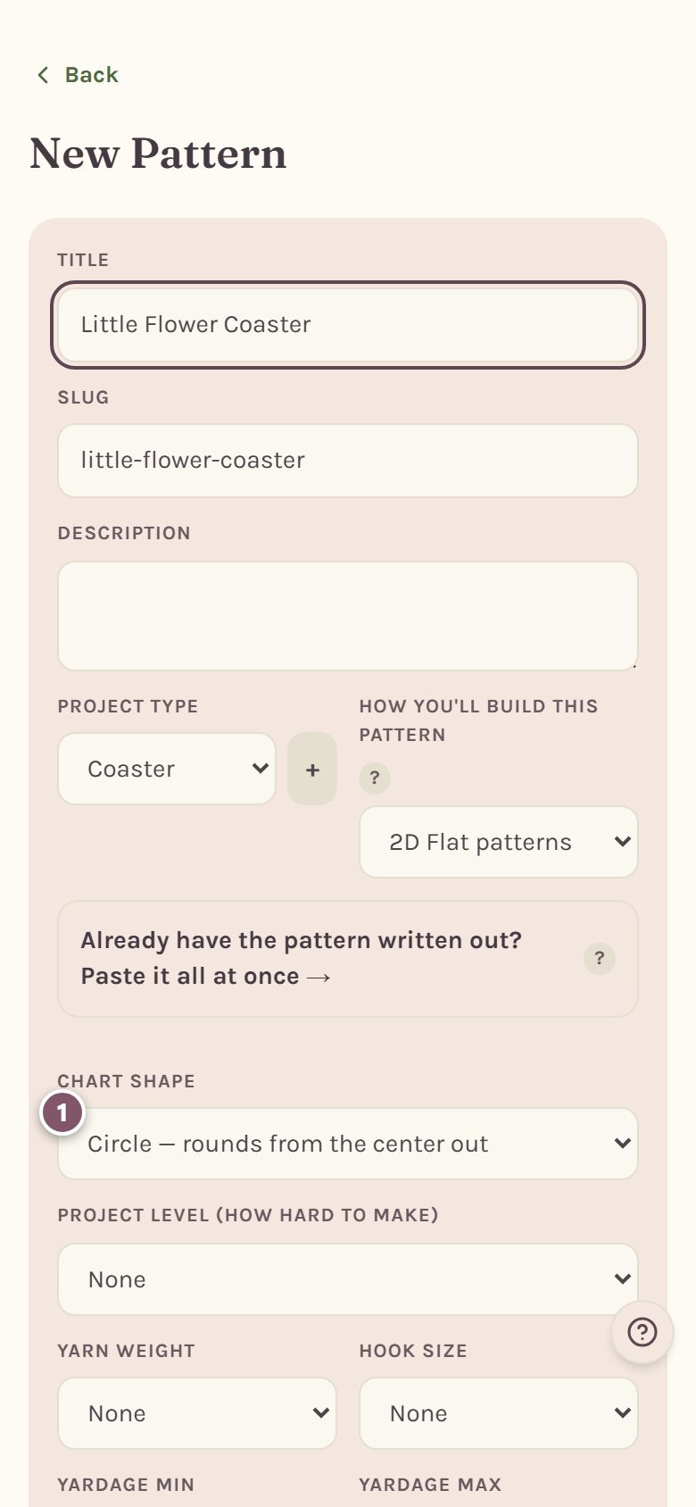 The Chart shape menu, marked 1, set to Circle, rounds from the center out (on a phone)