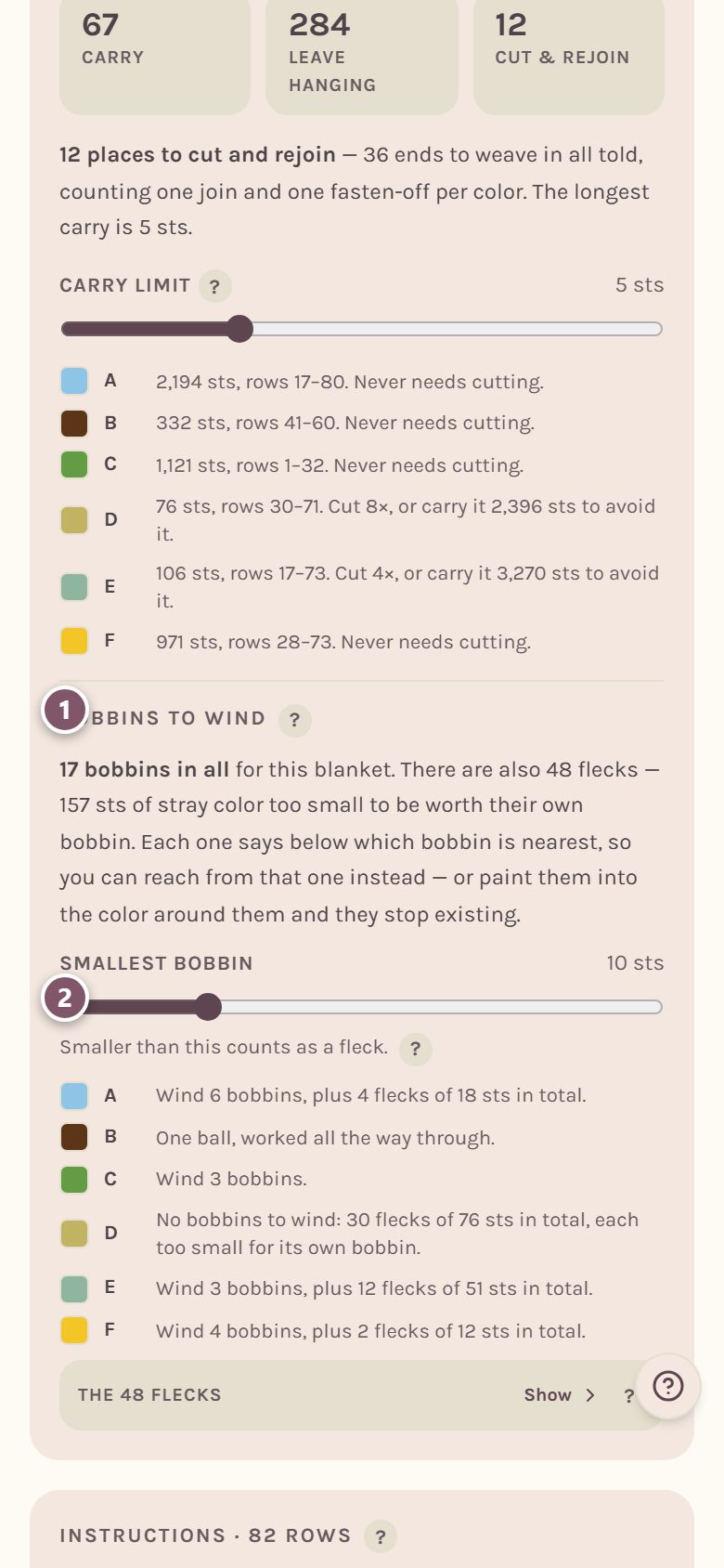 Bobbins to wind: 1 is the heading with its ?, 2 is the Smallest bobbin slider (on a phone)