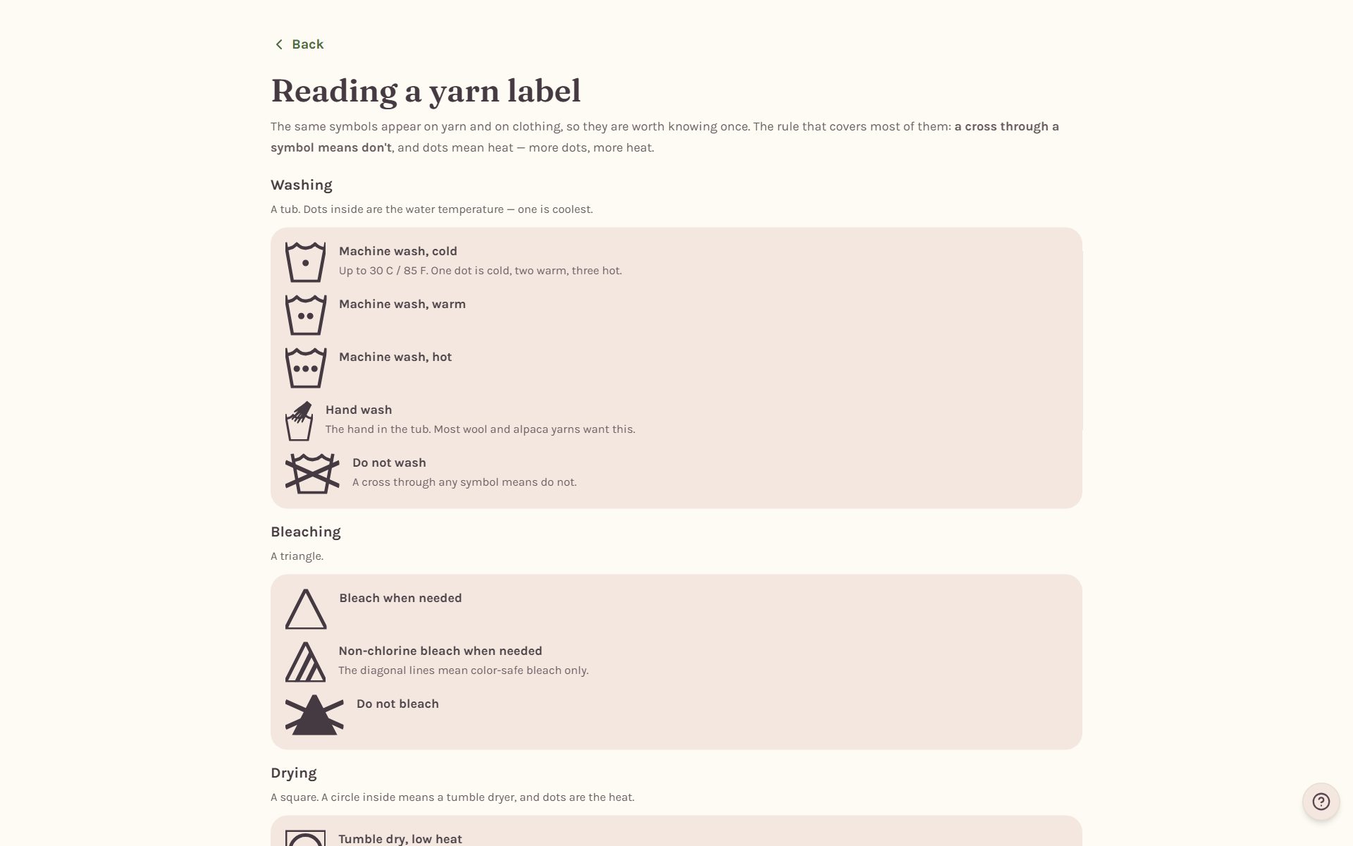 Reading a yarn label: the washing, bleaching and drying symbols explained (on a computer)