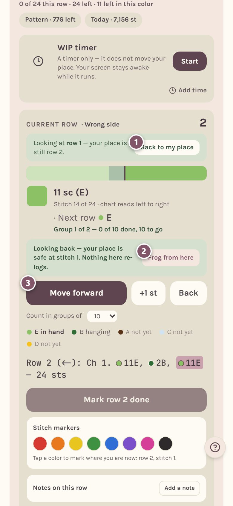 Looking back with Back: 1 is Back to my place, 2 is Frog from here, 3 is Move forward (on a phone)