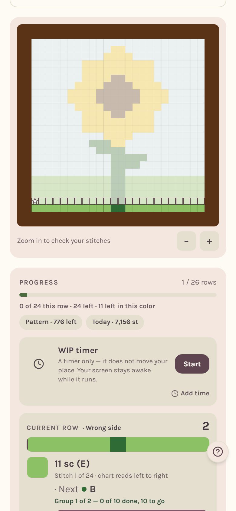 The chart with row 1 filled in at the bottom and the rest washed out (on a phone)