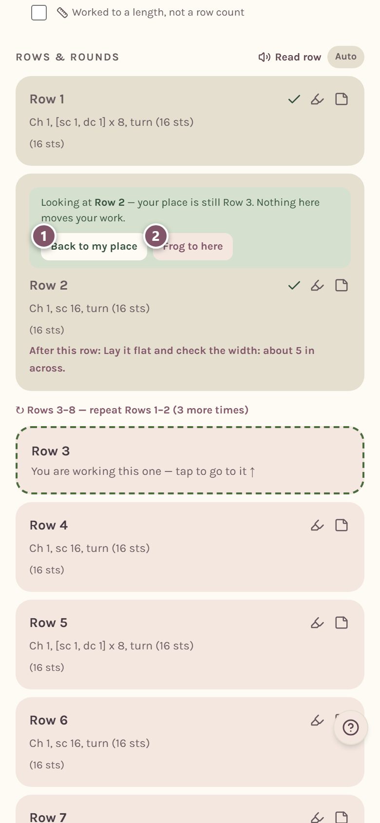 Looking back at Row 2: 1 is Back to my place, 2 is Frog to here (on a phone)