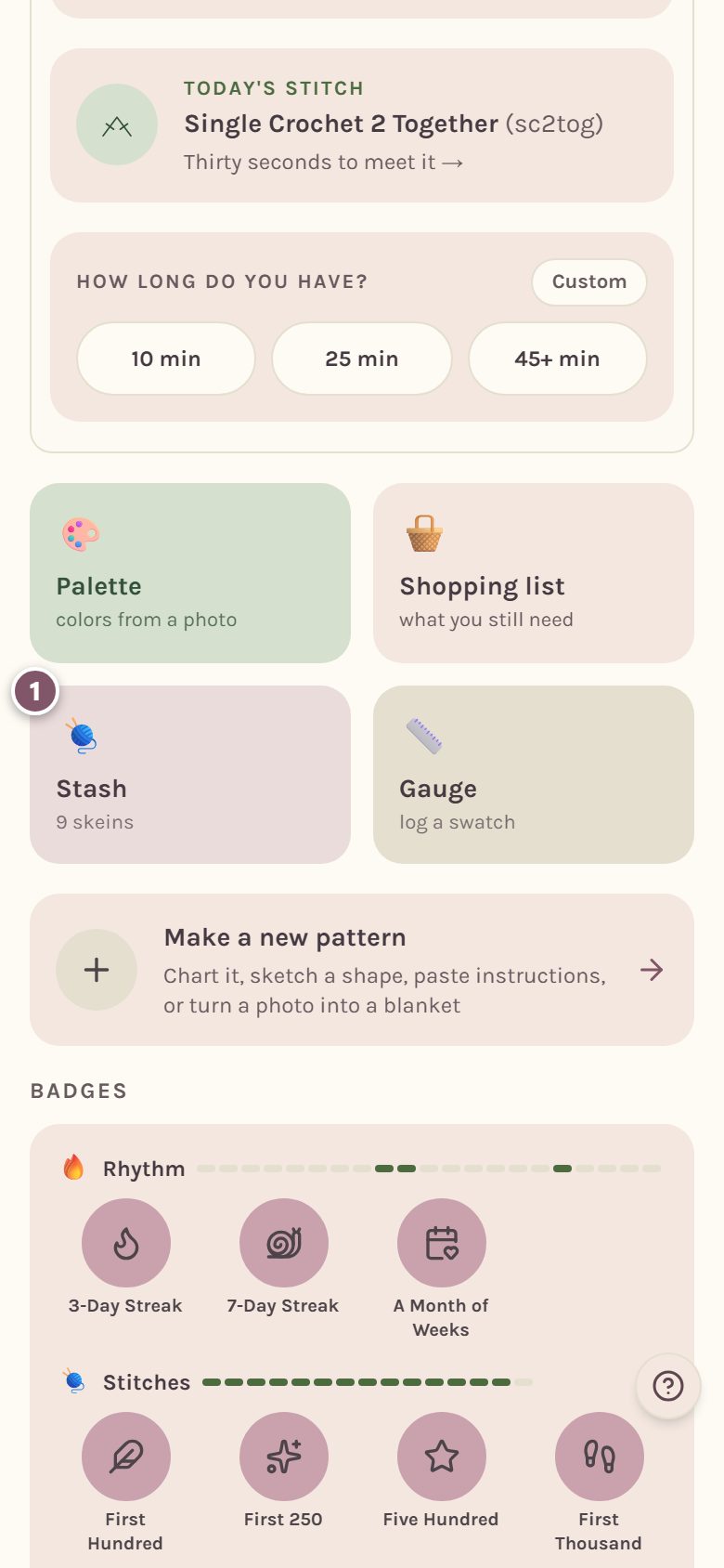 The four tool tiles on Home, with the Stash tile marked 1 (on a phone)