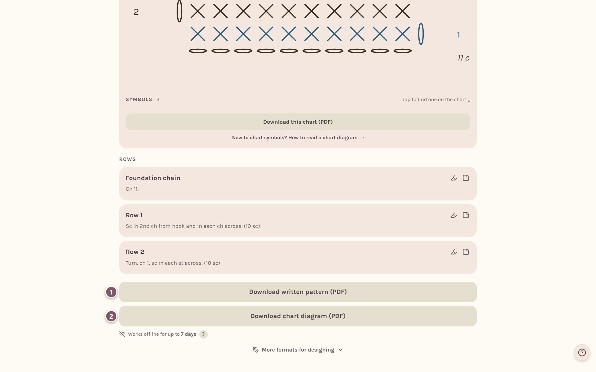 1 Download written pattern (PDF) and 2 Download chart diagram (PDF) (on a computer)