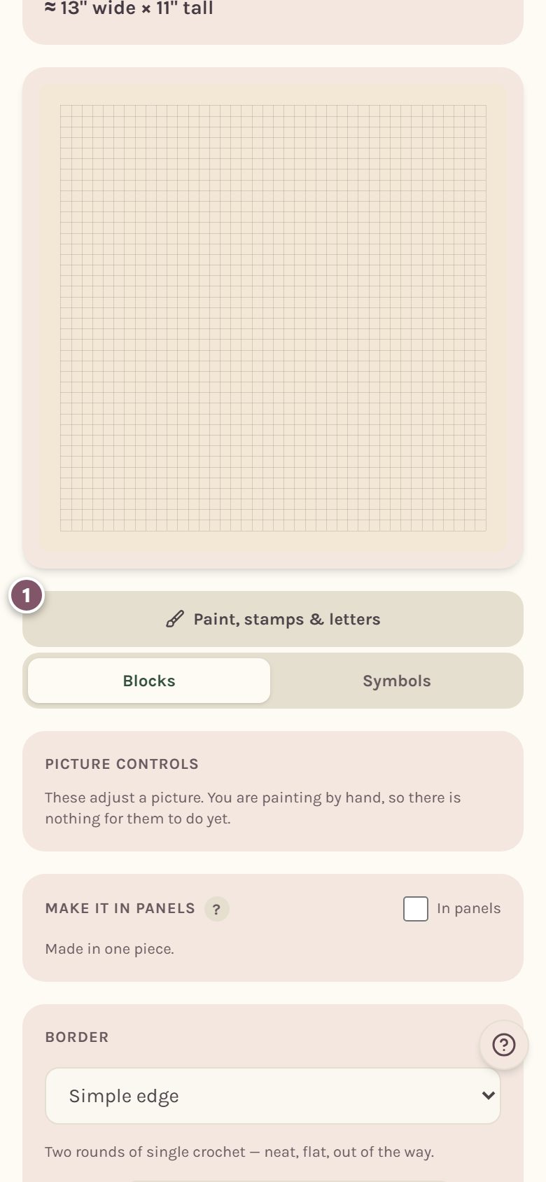 The Paint, stamps & letters button under the chart, marked 1 (on a phone)