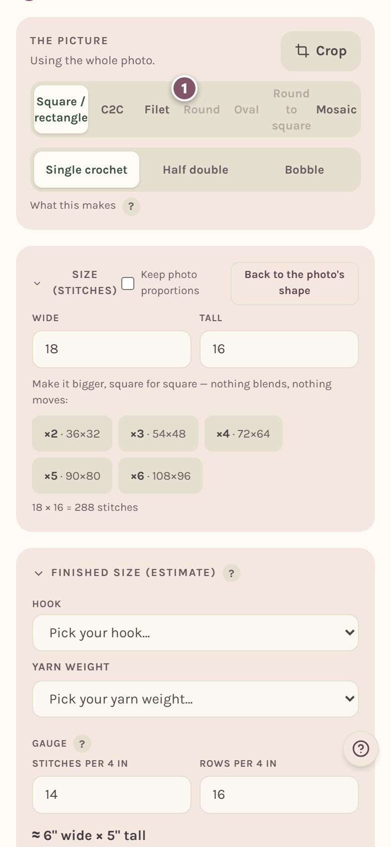 The picture card, with the grayed-out Round shape marked 1 (on a phone)