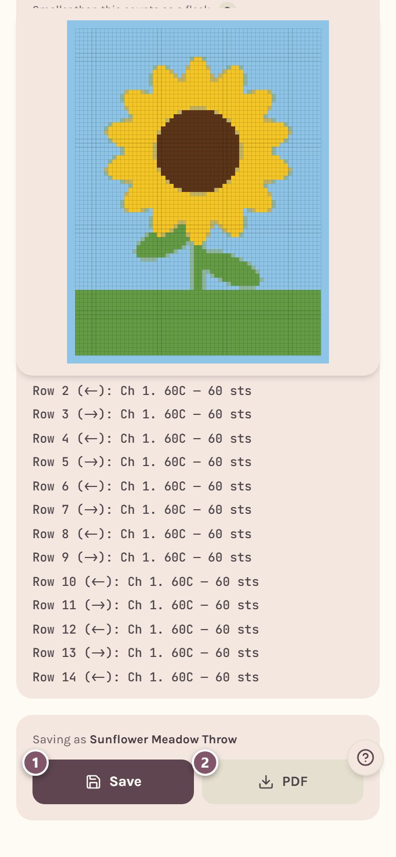 The bottom of the page: 1 is Save, 2 is PDF (on a phone)