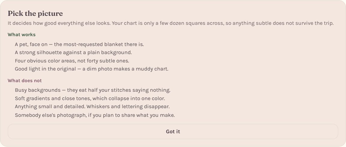 The Pick the picture card, listing what works and what does not (on a computer)