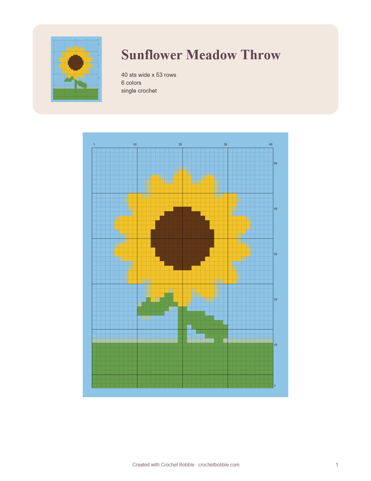 The first page of a blanket pattern PDF (on a computer)