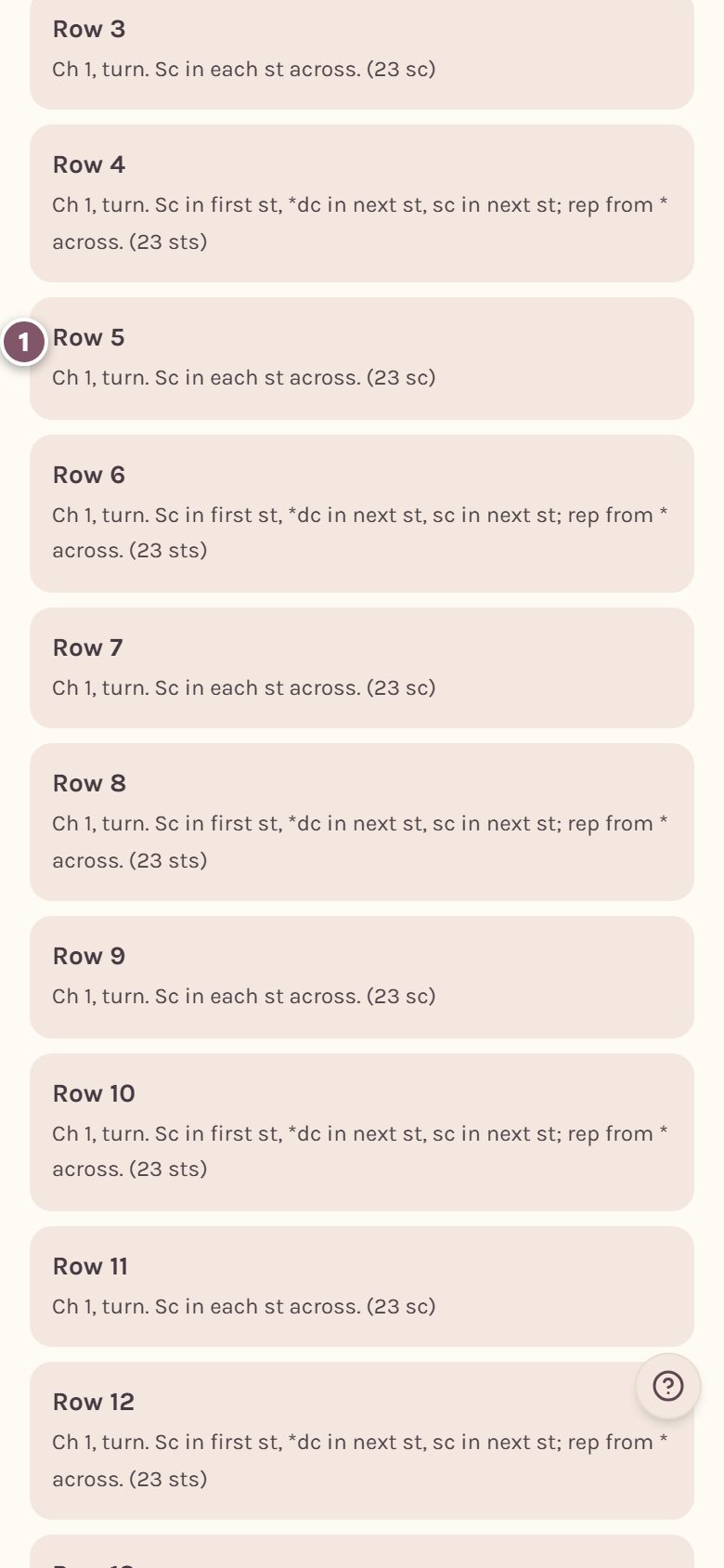 Row 5, marked 1, with the same words as Row 3, the row it repeats (on a phone)