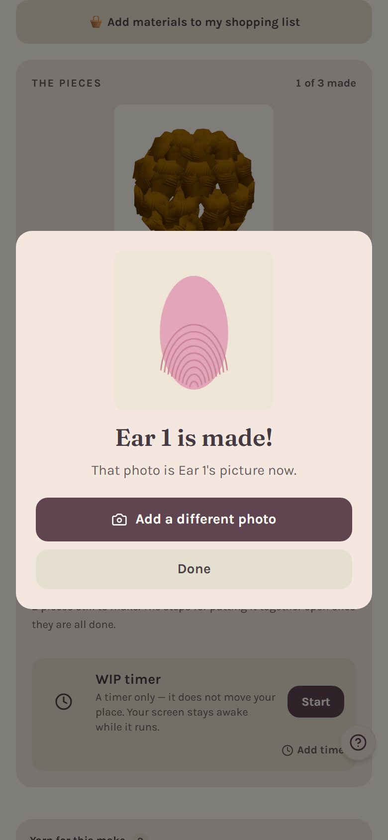 Ear 1 is made! with the new photo showing as Ear 1's picture (on a phone)