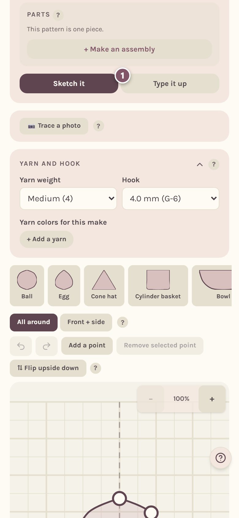 The Sketch it and Type it up buttons, with Type it up marked 1 (on a phone)